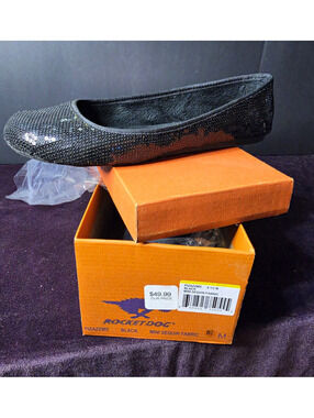 Rocket Dog Black Mini Sequin Fabric Flats Size 8 M